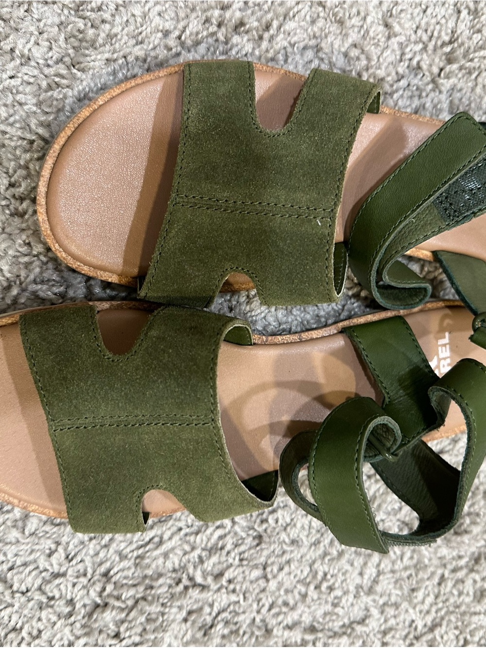 Sorel Olive Green Suede Strappy Women's Sandals